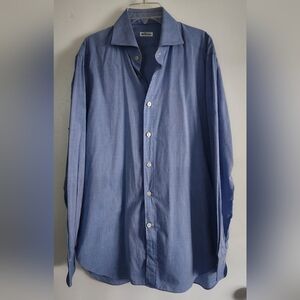 Kiton light blue cotton dress shirt size 16/41 italy Business Travel Casual